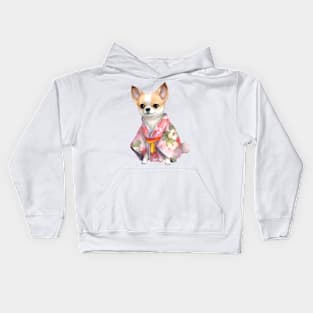 Watercolor Chihuahua Dog in Kimono Kids Hoodie